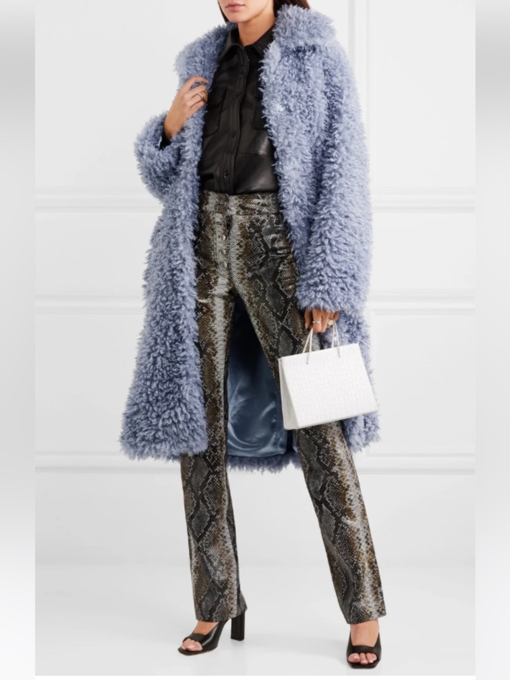 Stand Studio Faux Shearling Oversized Fit Coat Large Front Pockets Topaz Blue 38